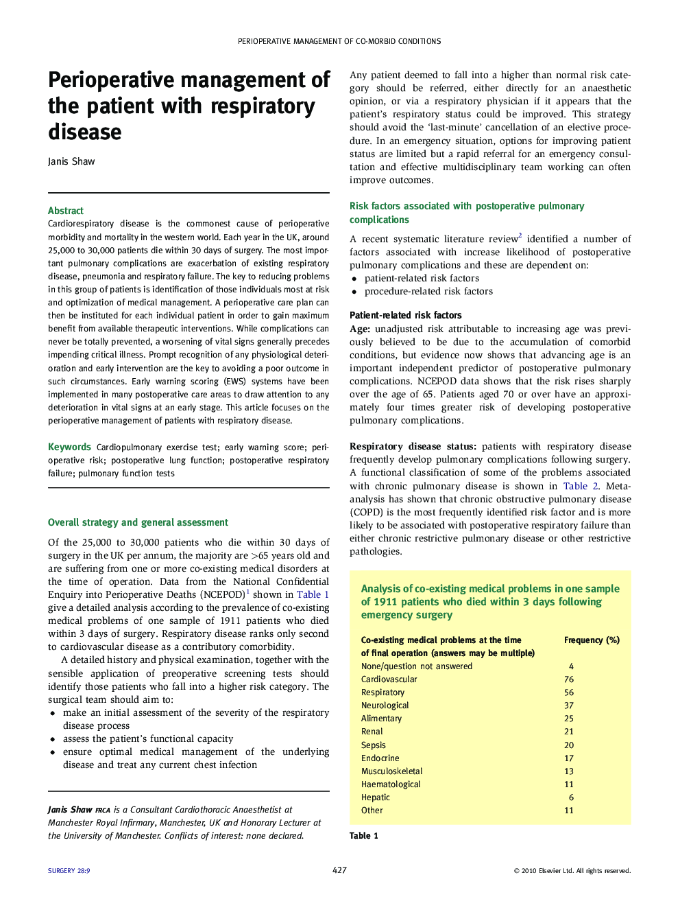 Perioperative management of the patient with respiratory disease