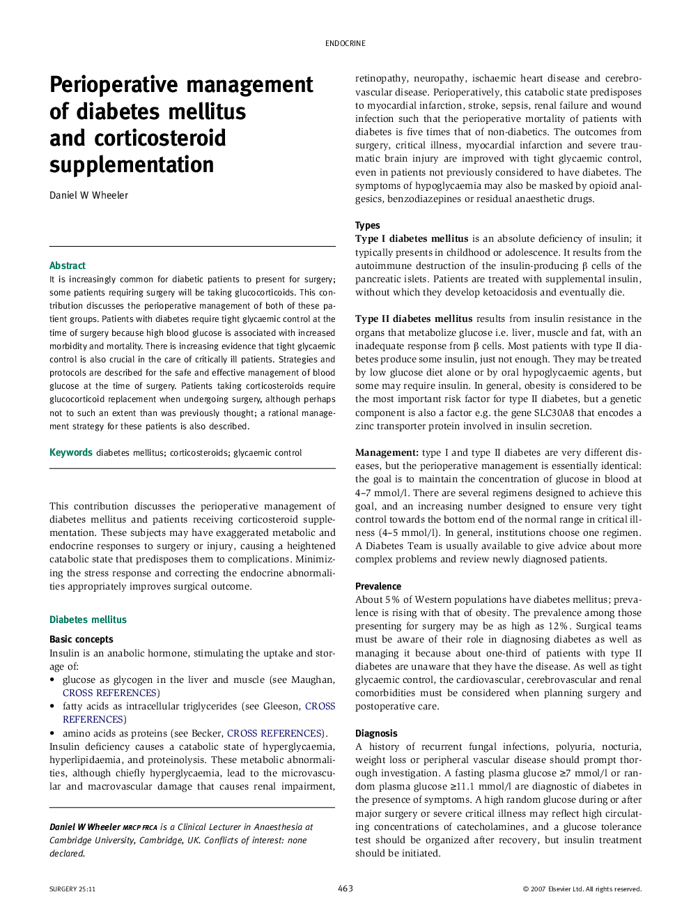 Perioperative management of diabetes mellitus and corticosteroid supplementation