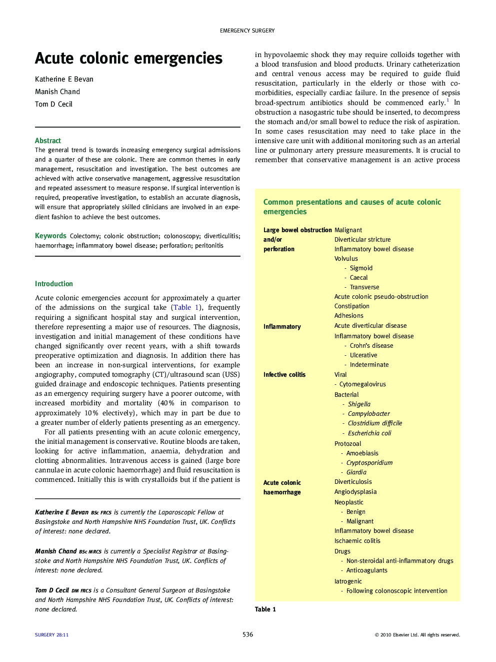 Acute colonic emergencies