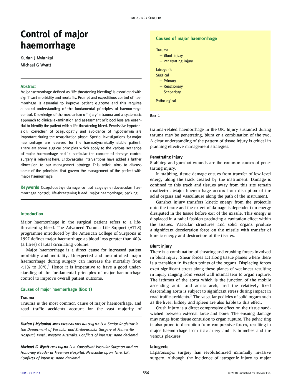 Control of major haemorrhage