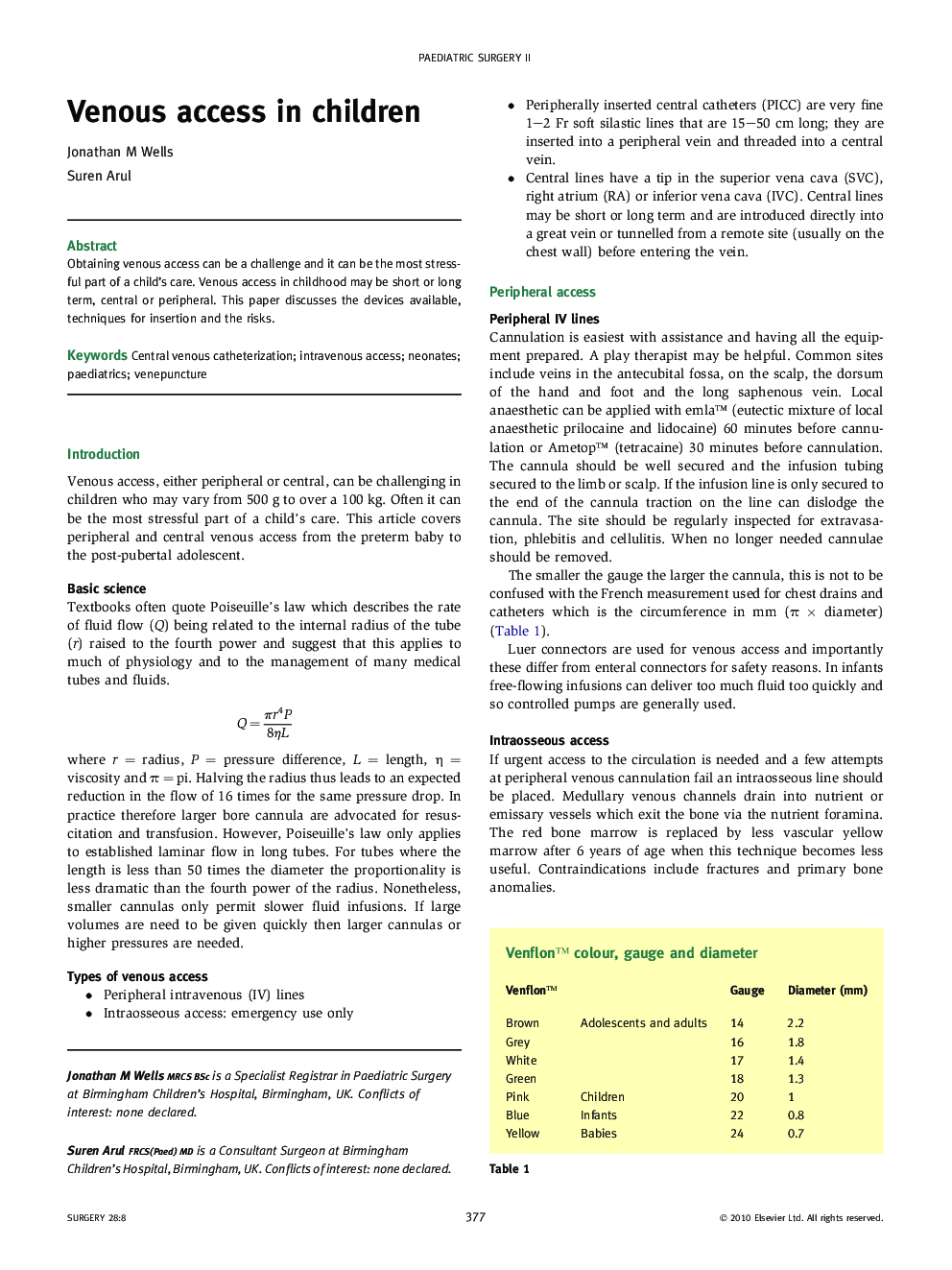 Venous access in children