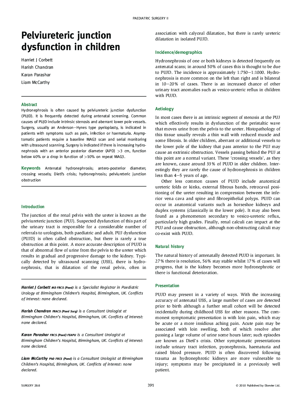 Pelviureteric junction dysfunction in children