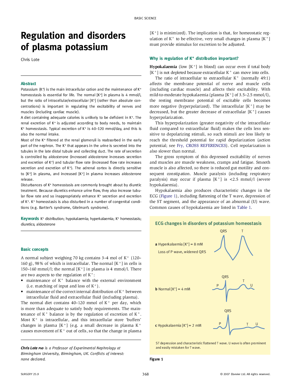 Regulation and disorders of plasma potassium