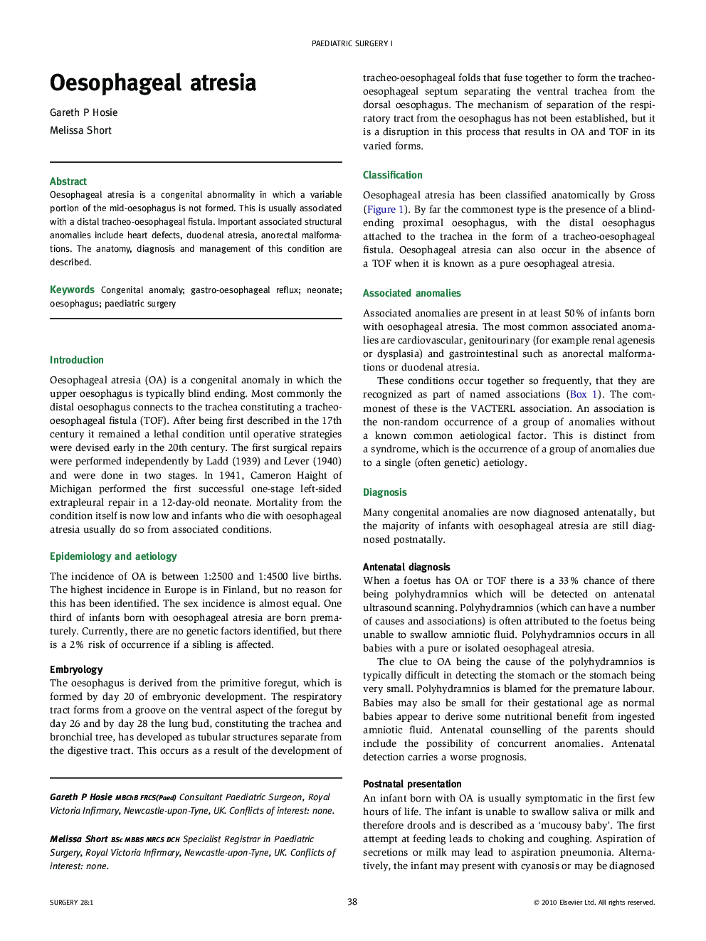 Oesophageal atresia