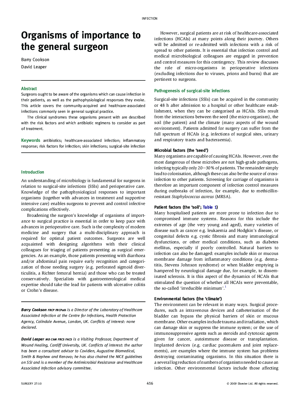 Organisms of importance to the general surgeon