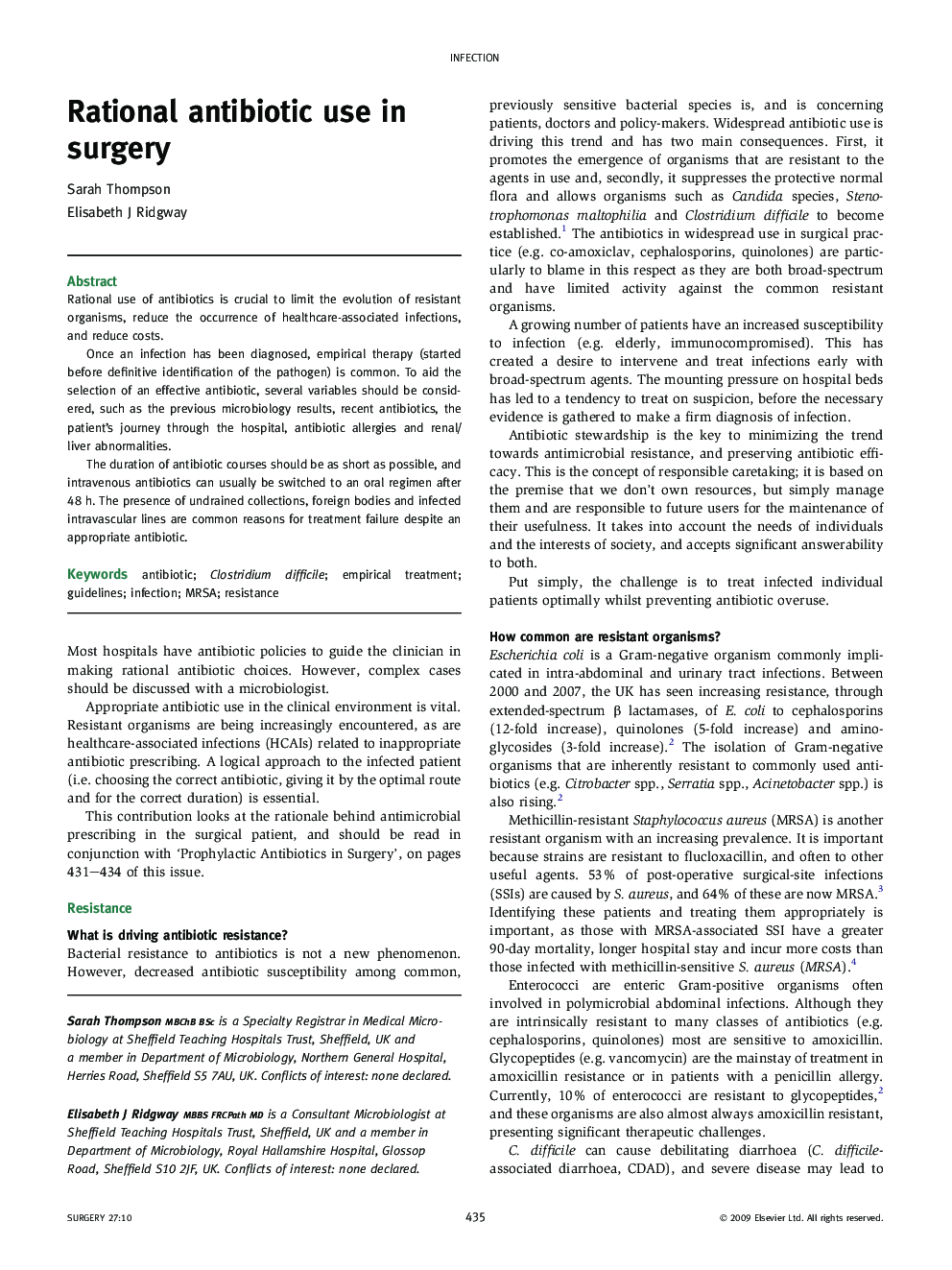 Rational antibiotic use in surgery