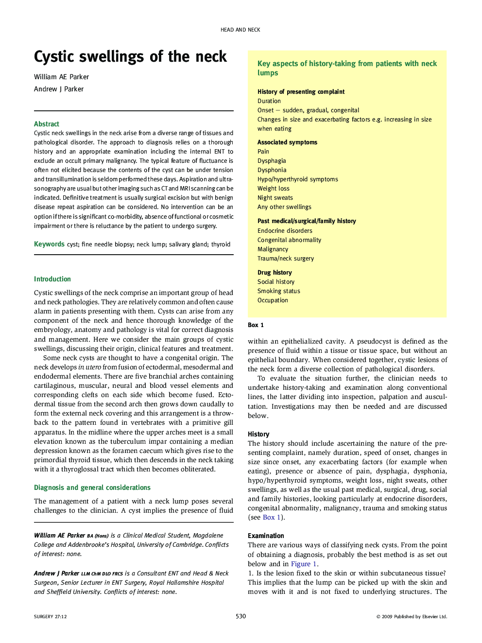 Cystic swellings of the neck