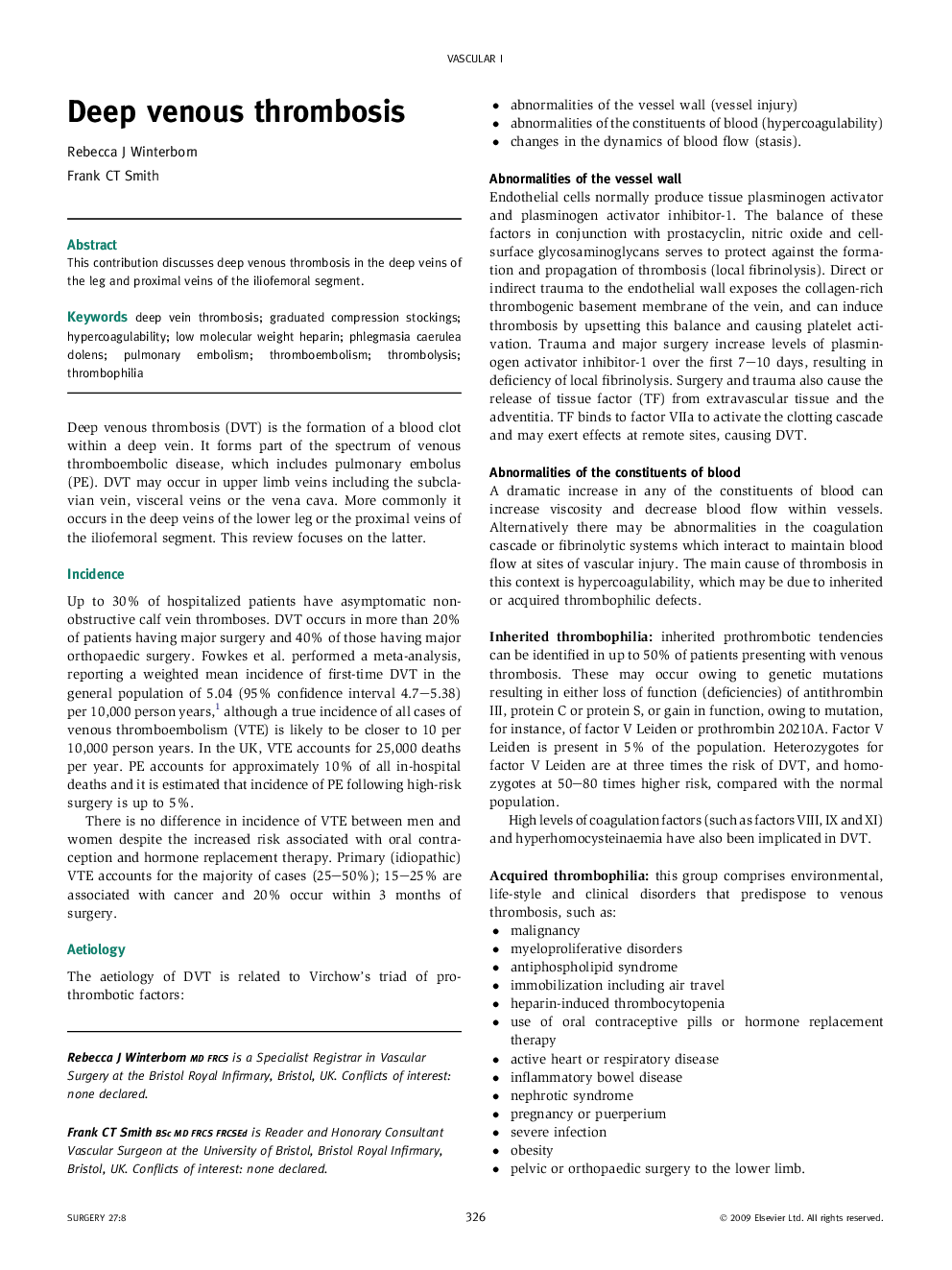 Deep venous thrombosis