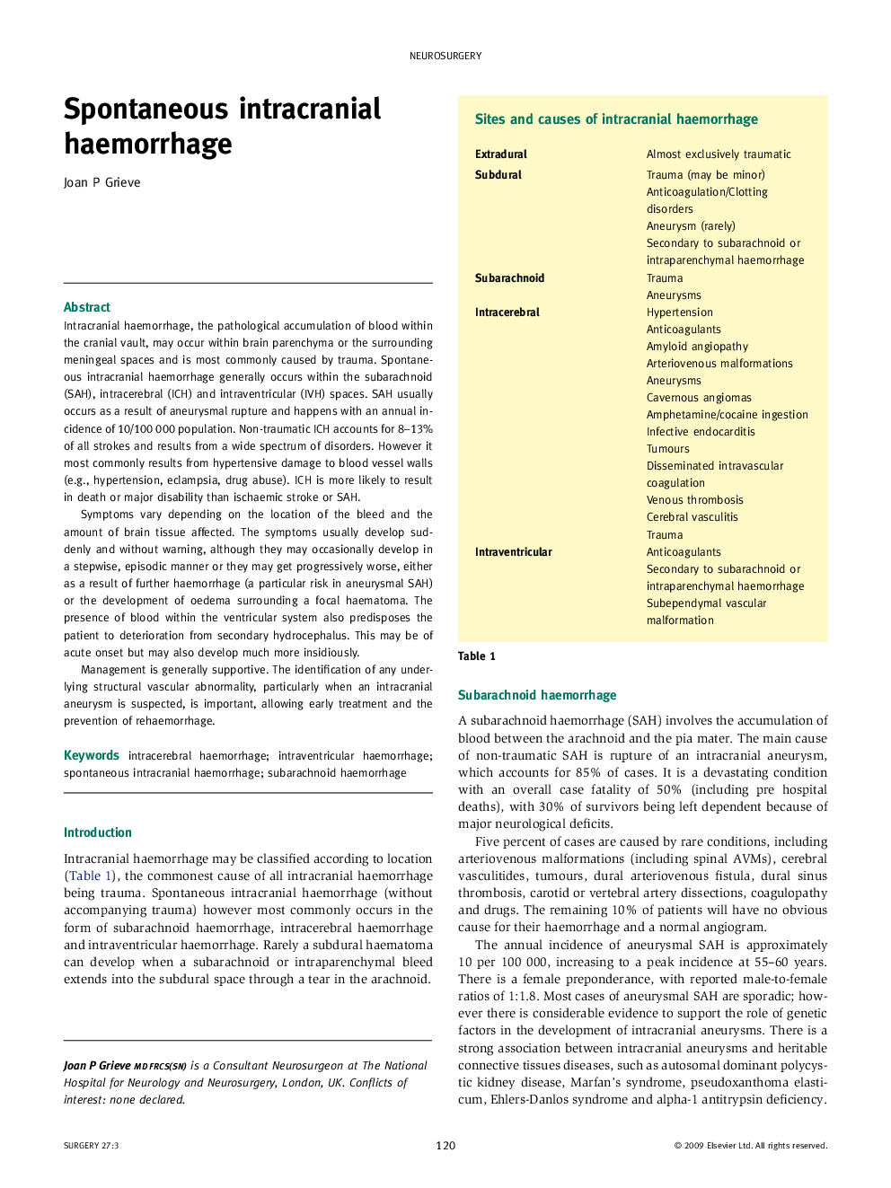 Spontaneous intracranial haemorrhage