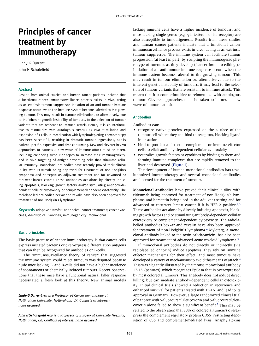 Principles of cancer treatment by immunotherapy