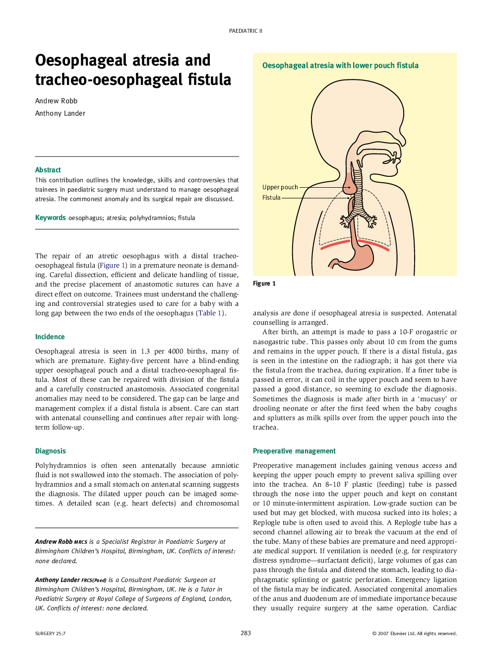 Oesophageal atresia and tracheo-oesophageal fistula
