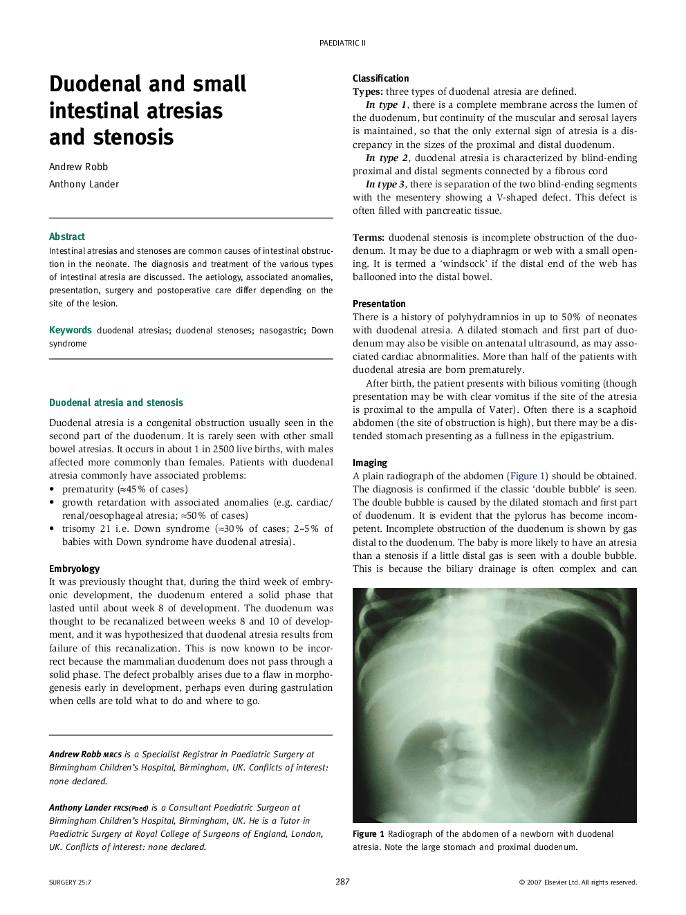 Duodenal and small intestinal atresias and stenosis