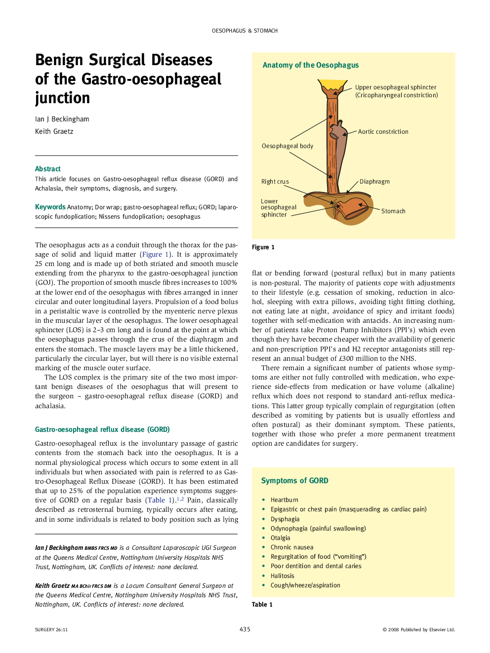 Benign Surgical Diseases of the Gastro-oesophageal junction