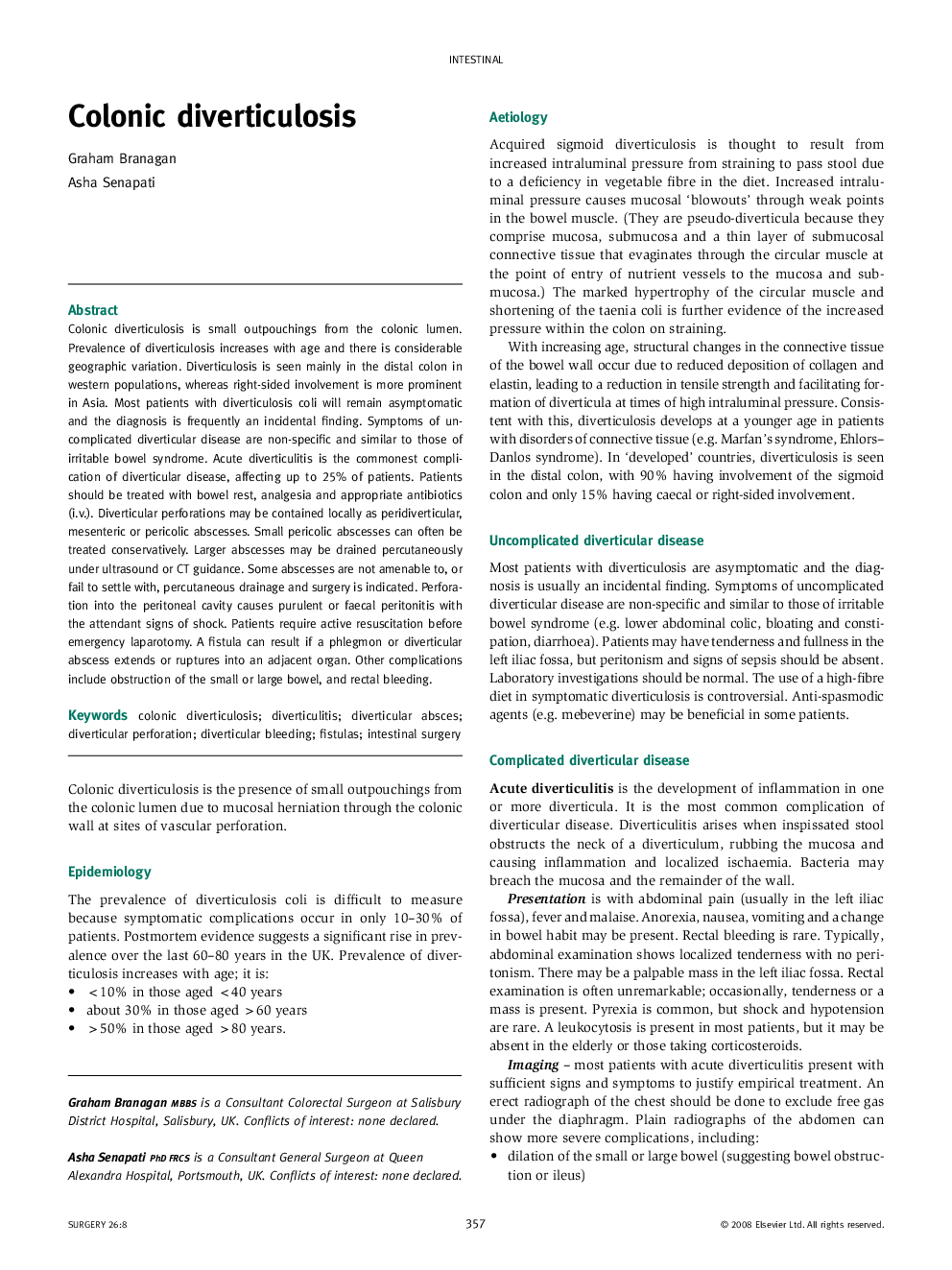 Colonic diverticulosis