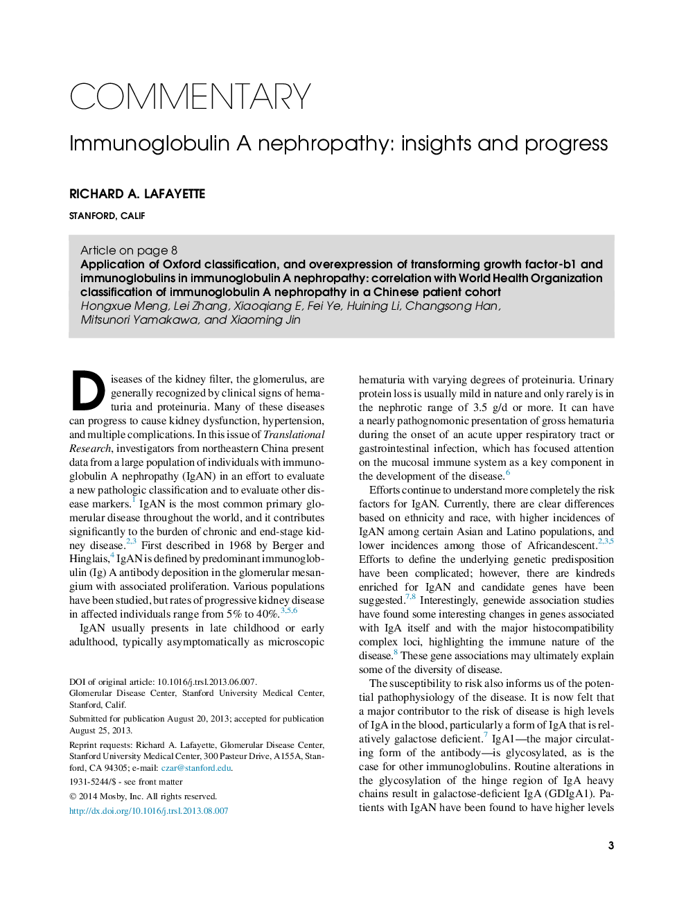 Immunoglobulin A nephropathy: insights and progress