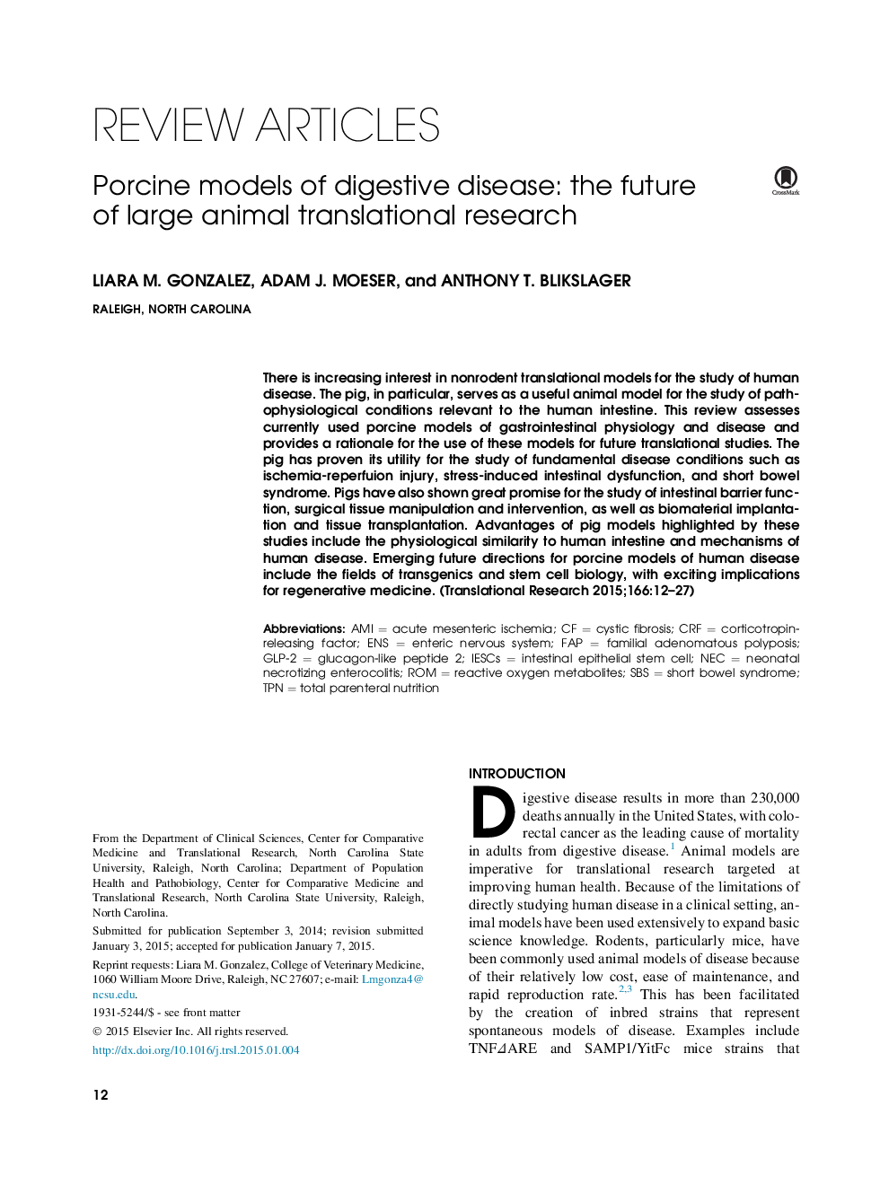 Porcine models of digestive disease: the future of large animal translational research