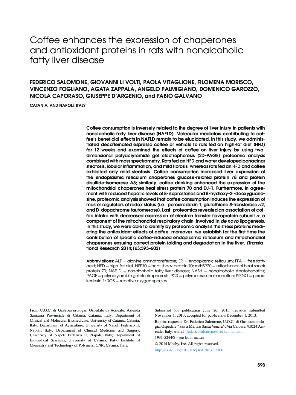 Coffee enhances the expression of chaperones and antioxidant proteins in rats with nonalcoholic fatty liver disease