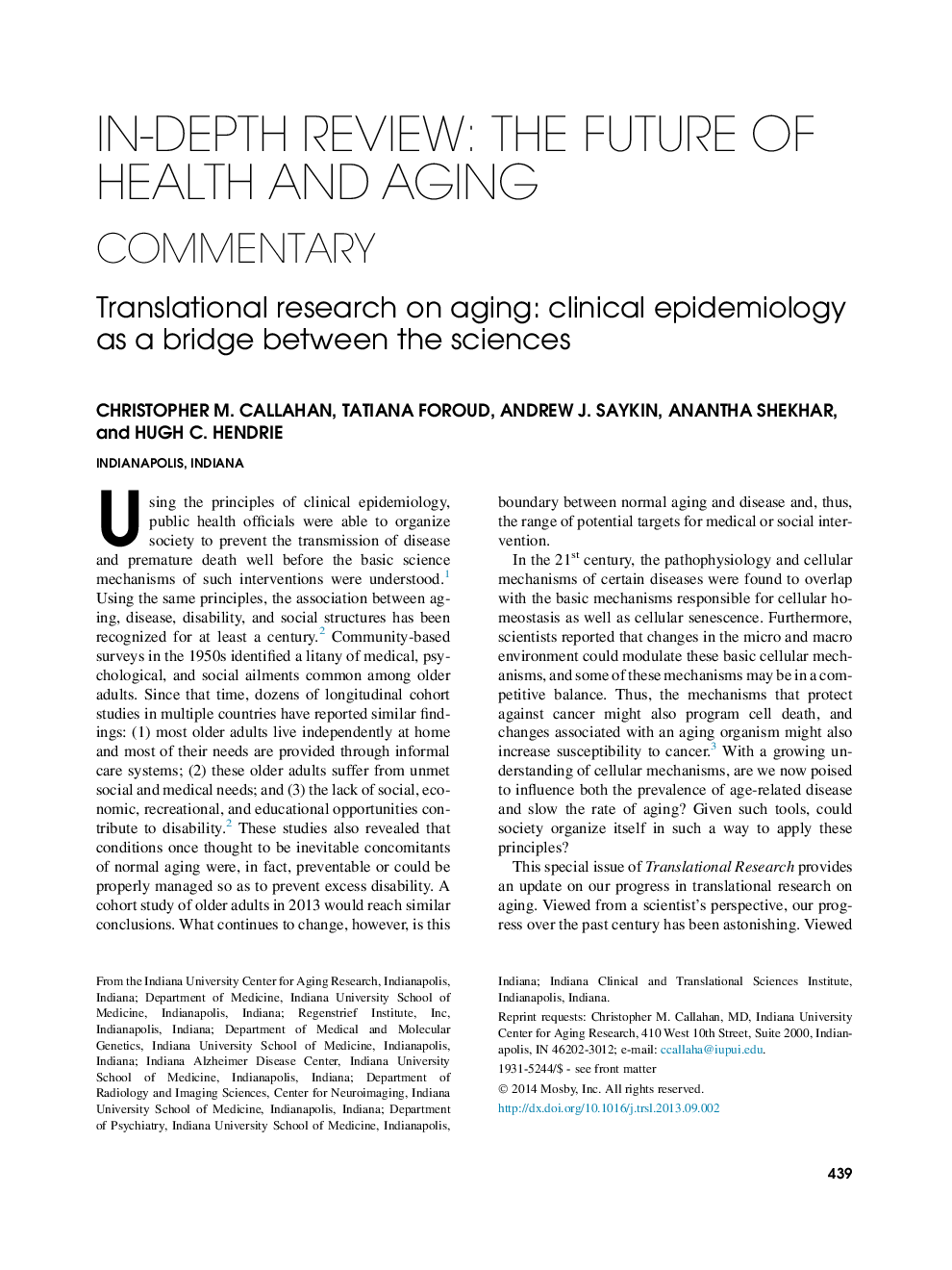 Translational research on aging: clinical epidemiology as a bridge between the sciences