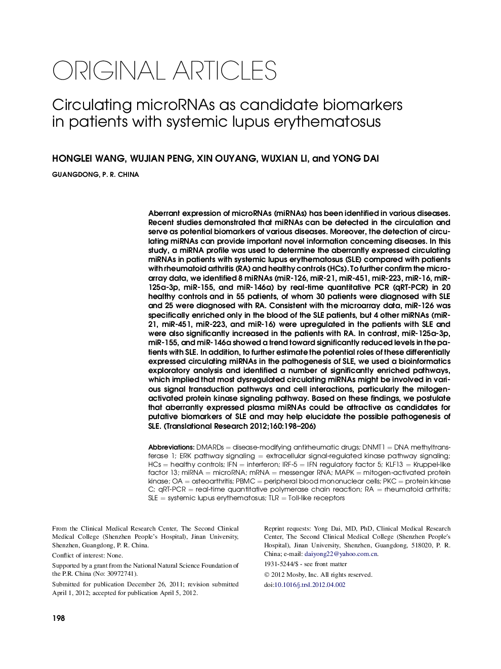 Circulating microRNAs as candidate biomarkers in patients with systemic lupus erythematosus 