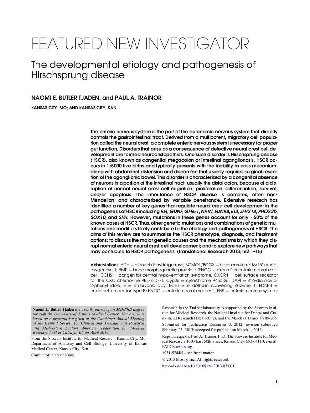 The developmental etiology and pathogenesis of Hirschsprung disease 