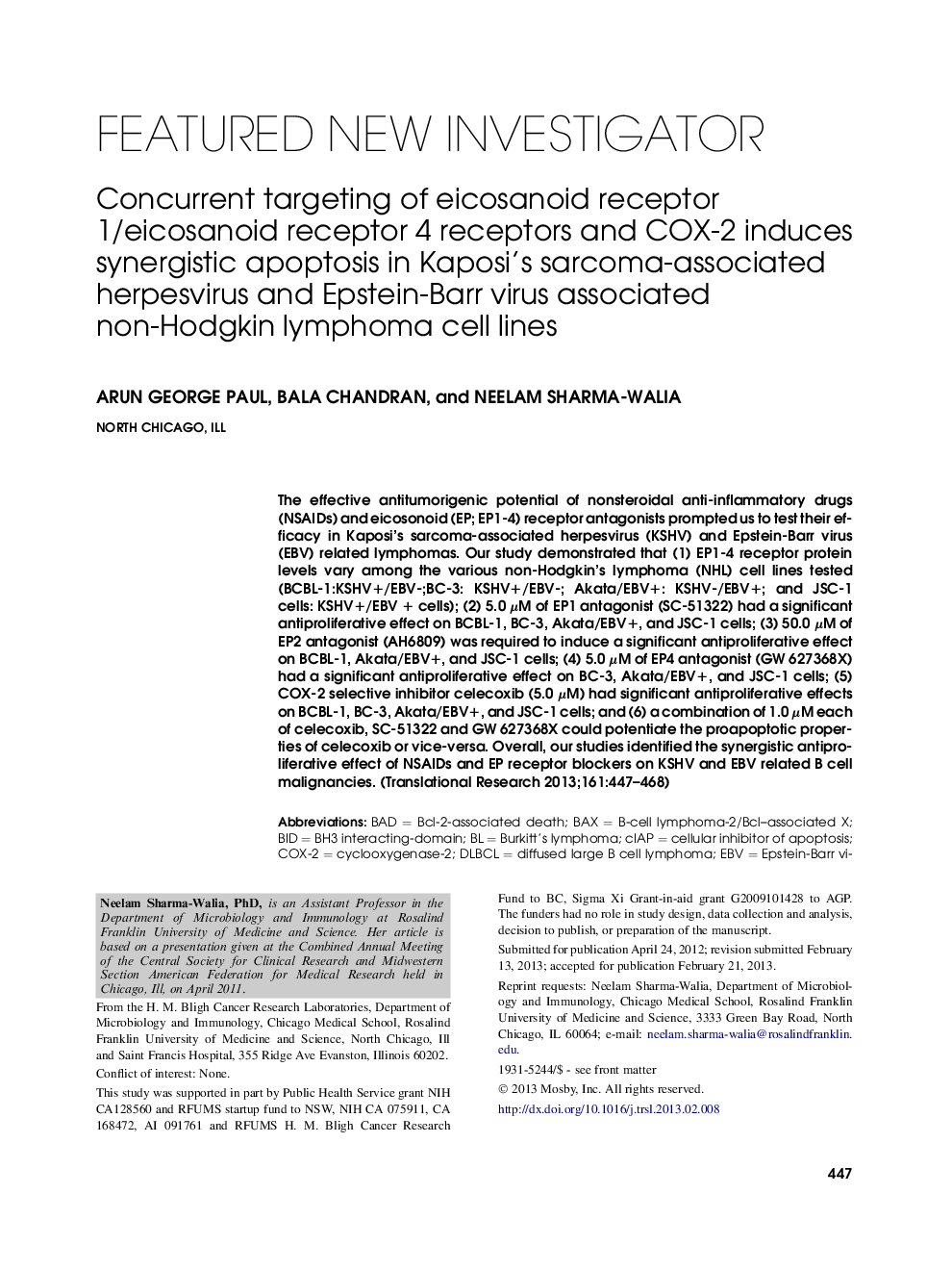 Concurrent targeting of eicosanoid receptor 1/eicosanoid receptor 4 receptors and COX-2 induces synergistic apoptosis in Kaposi's sarcoma-associated herpesvirus and Epstein-Barr virus associated non-Hodgkin lymphoma cell lines 