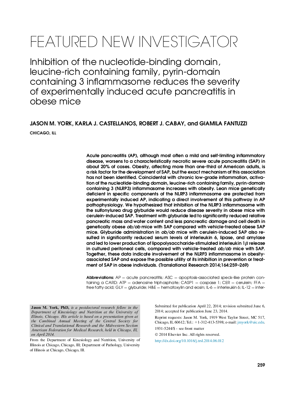 Inhibition of the nucleotide-binding domain, leucine-rich containing family, pyrin-domain containing 3 inflammasome reduces the severity of experimentally induced acute pancreatitis in obese mice