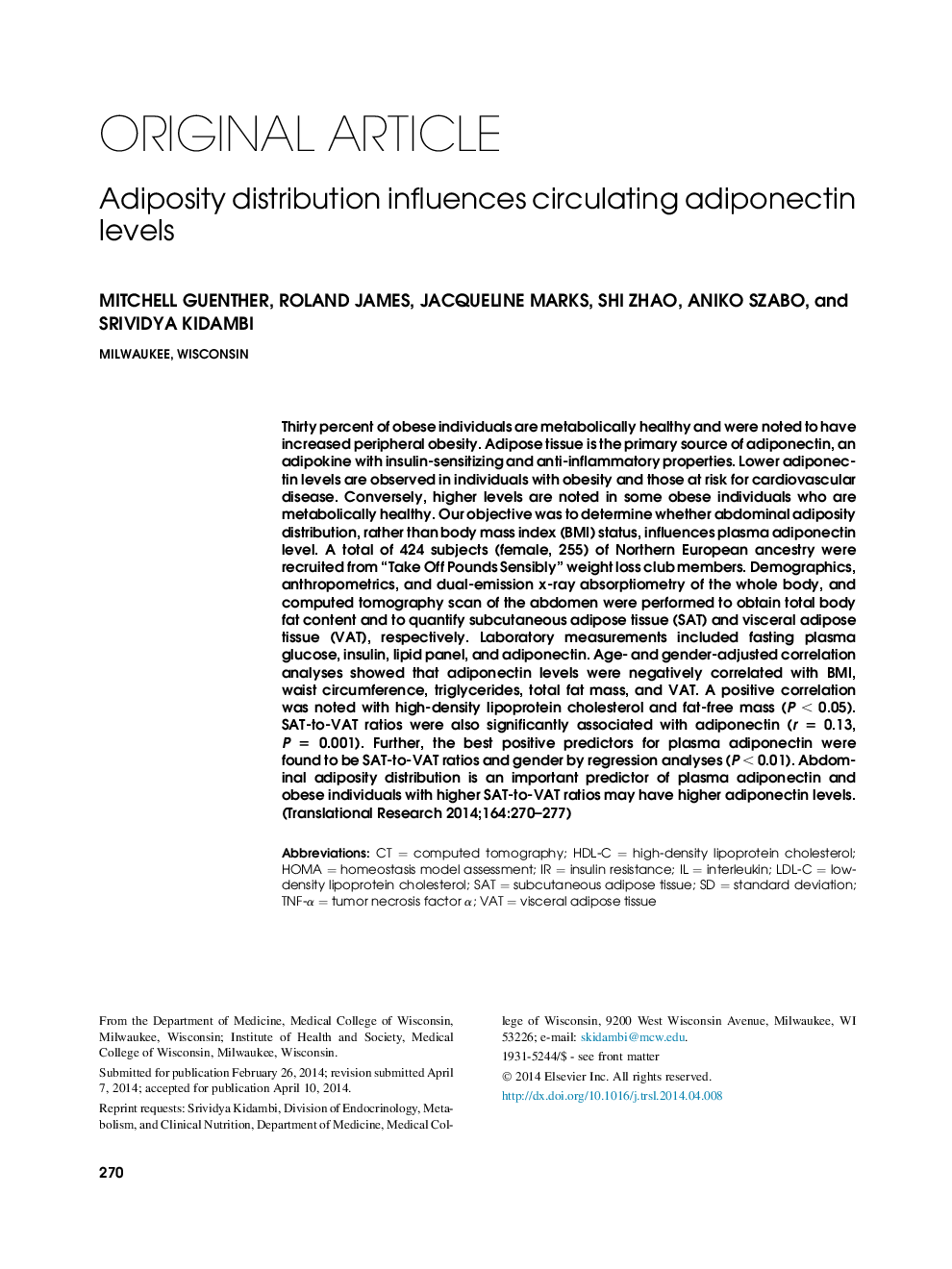 Adiposity distribution influences circulating adiponectin levels