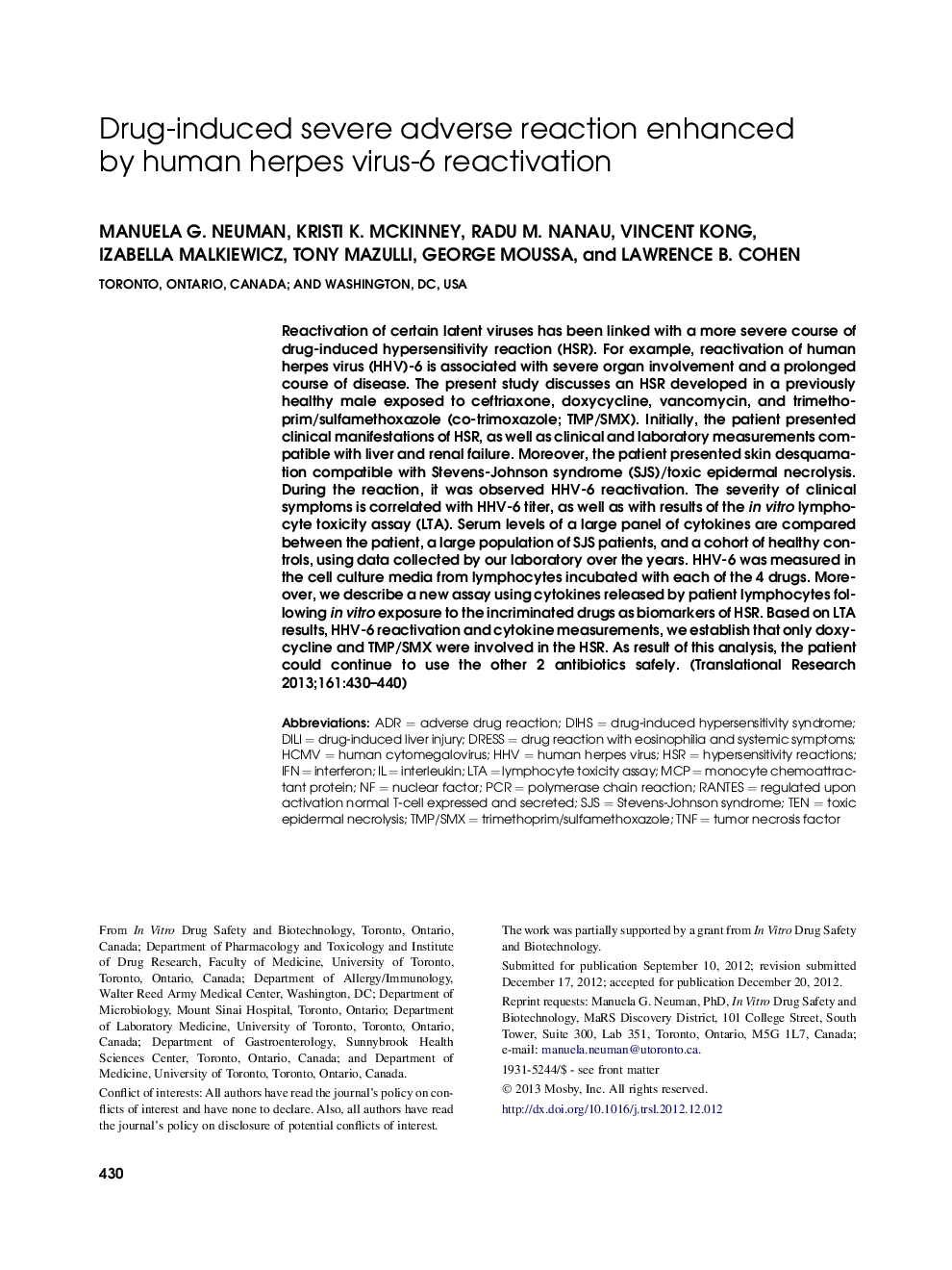 Drug-induced severe adverse reaction enhanced by human herpes virus-6 reactivation 