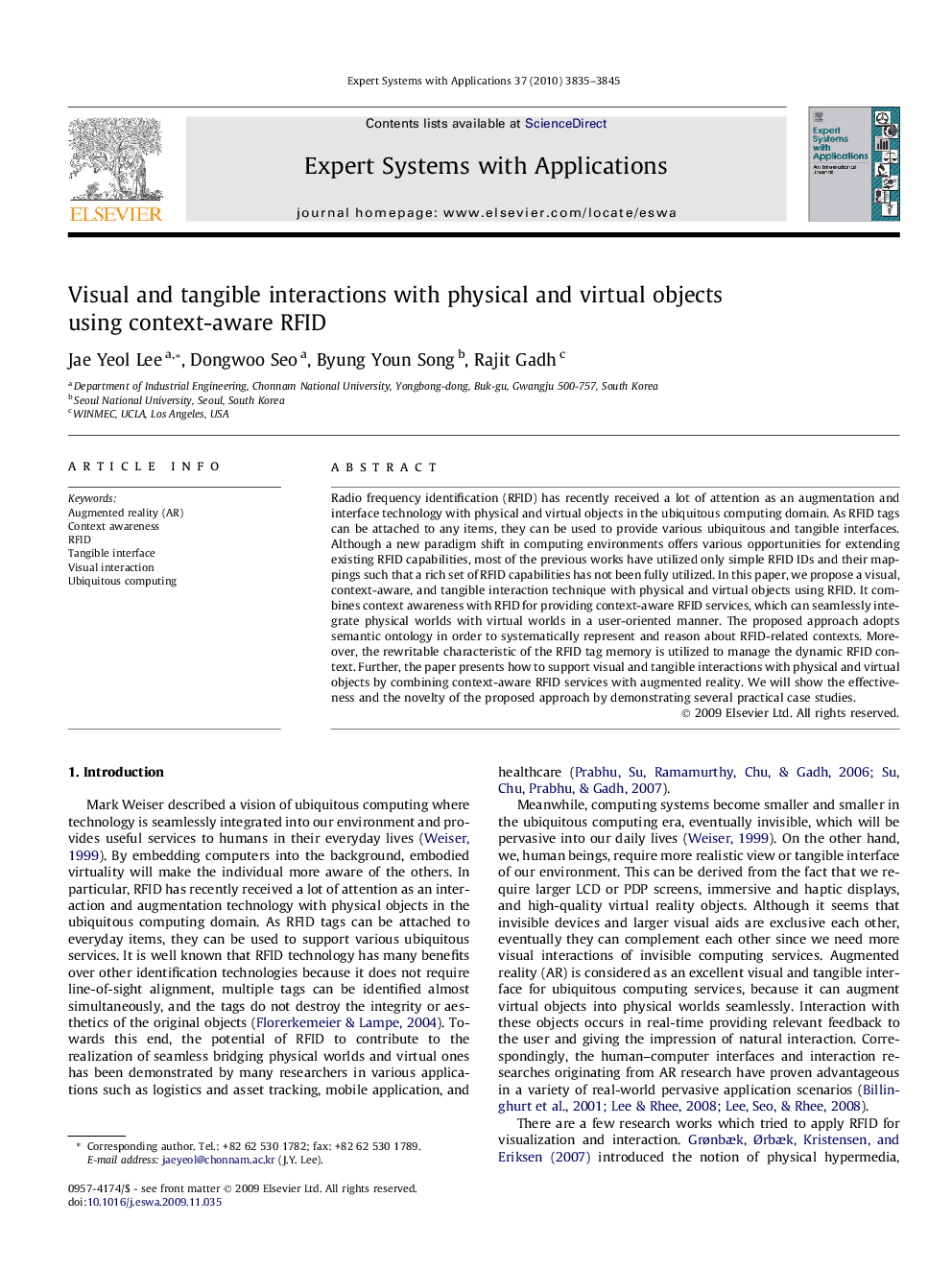 Visual and tangible interactions with physical and virtual objects using context-aware RFID