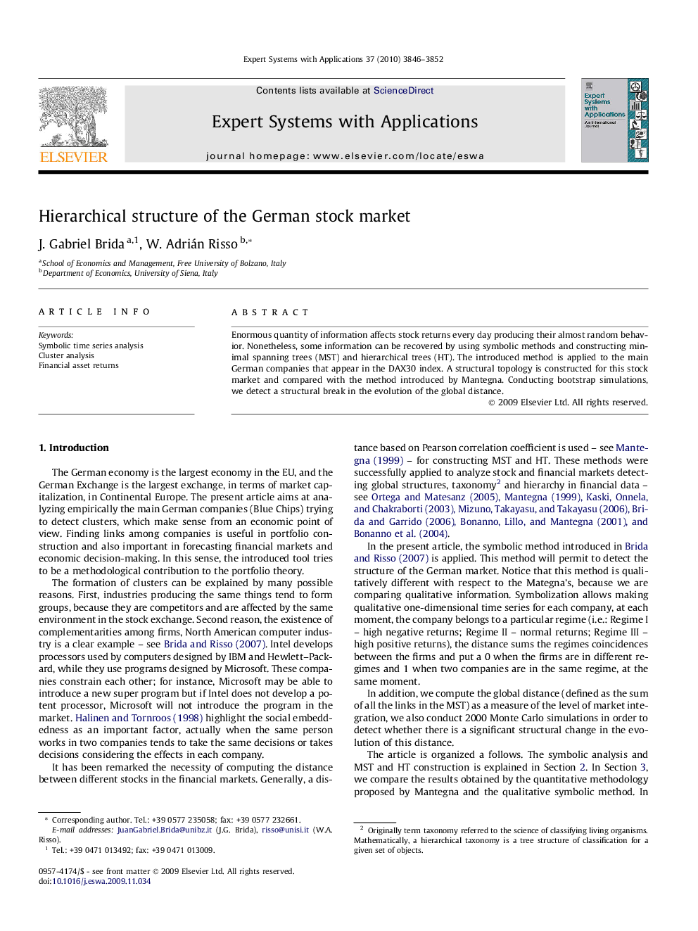 Hierarchical structure of the German stock market