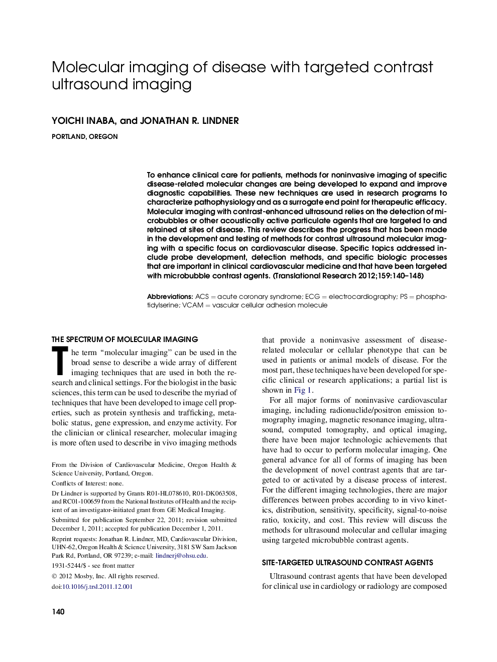 Molecular imaging of disease with targeted contrast ultrasound imaging 