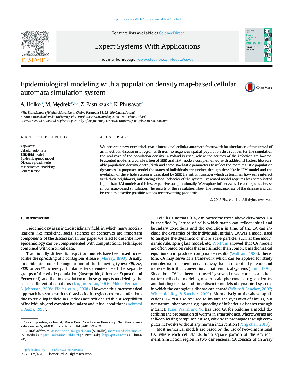 Epidemiological modeling with a population density map-based cellular automata simulation system