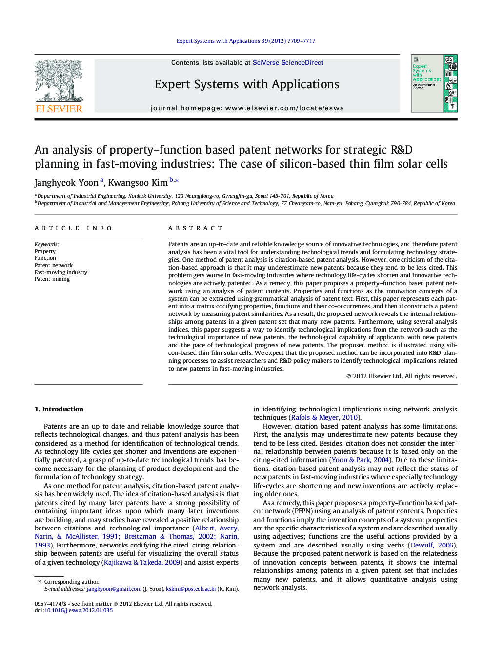 An analysis of property–function based patent networks for strategic R&D planning in fast-moving industries: The case of silicon-based thin film solar cells