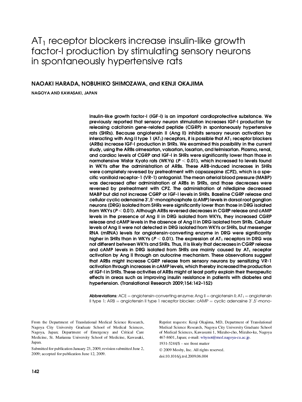 AT1 receptor blockers increase insulin-like growth factor-I production by stimulating sensory neurons in spontaneously hypertensive rats