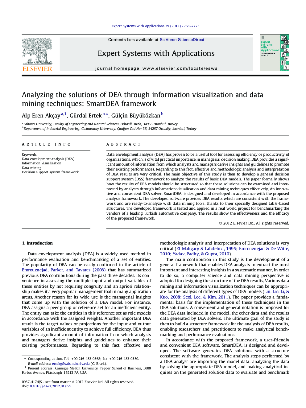 Analyzing the solutions of DEA through information visualization and data mining techniques: SmartDEA framework