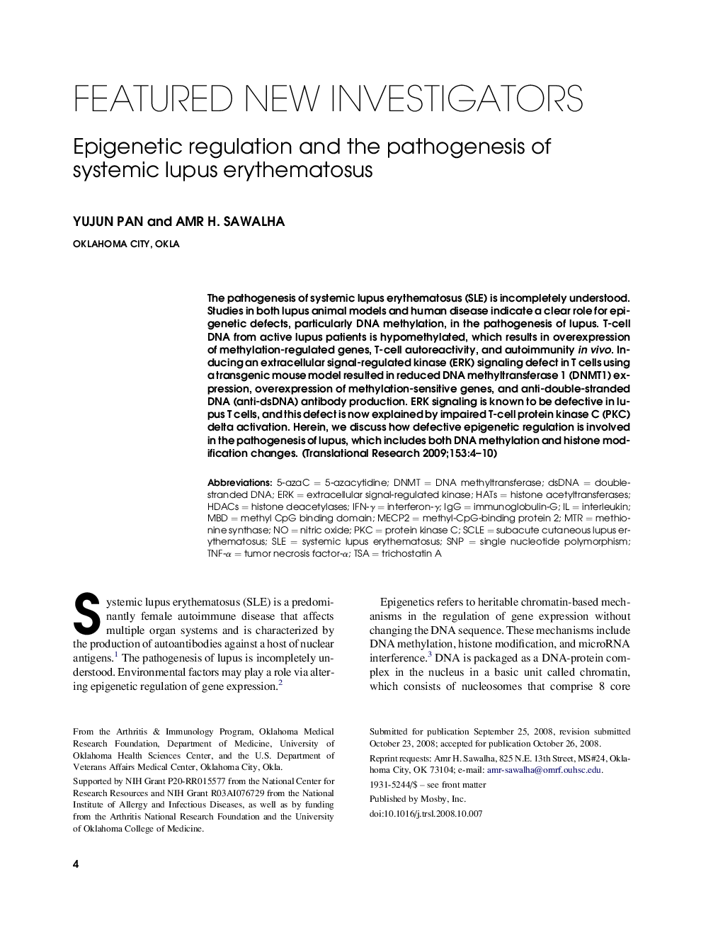 Epigenetic regulation and the pathogenesis of systemic lupus erythematosus 