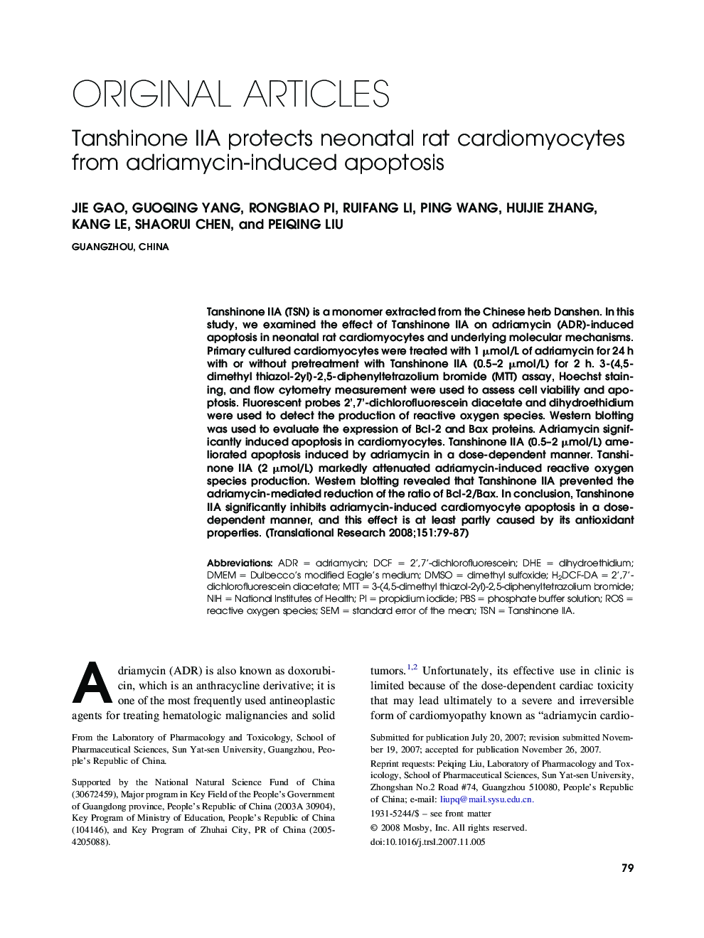 Tanshinone IIA protects neonatal rat cardiomyocytes from adriamycin-induced apoptosis 