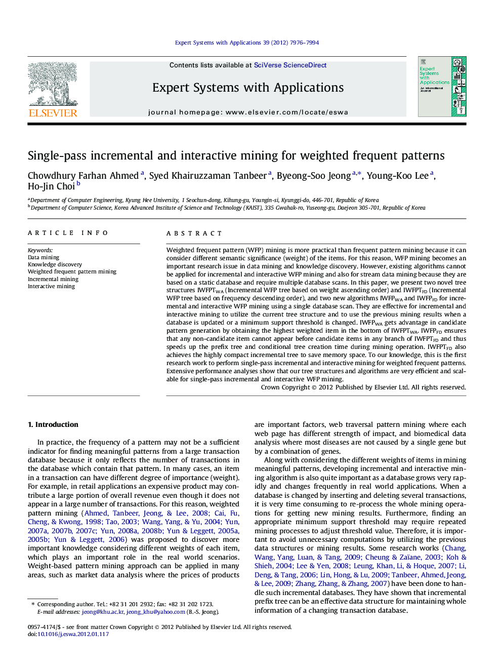 Single-pass incremental and interactive mining for weighted frequent patterns