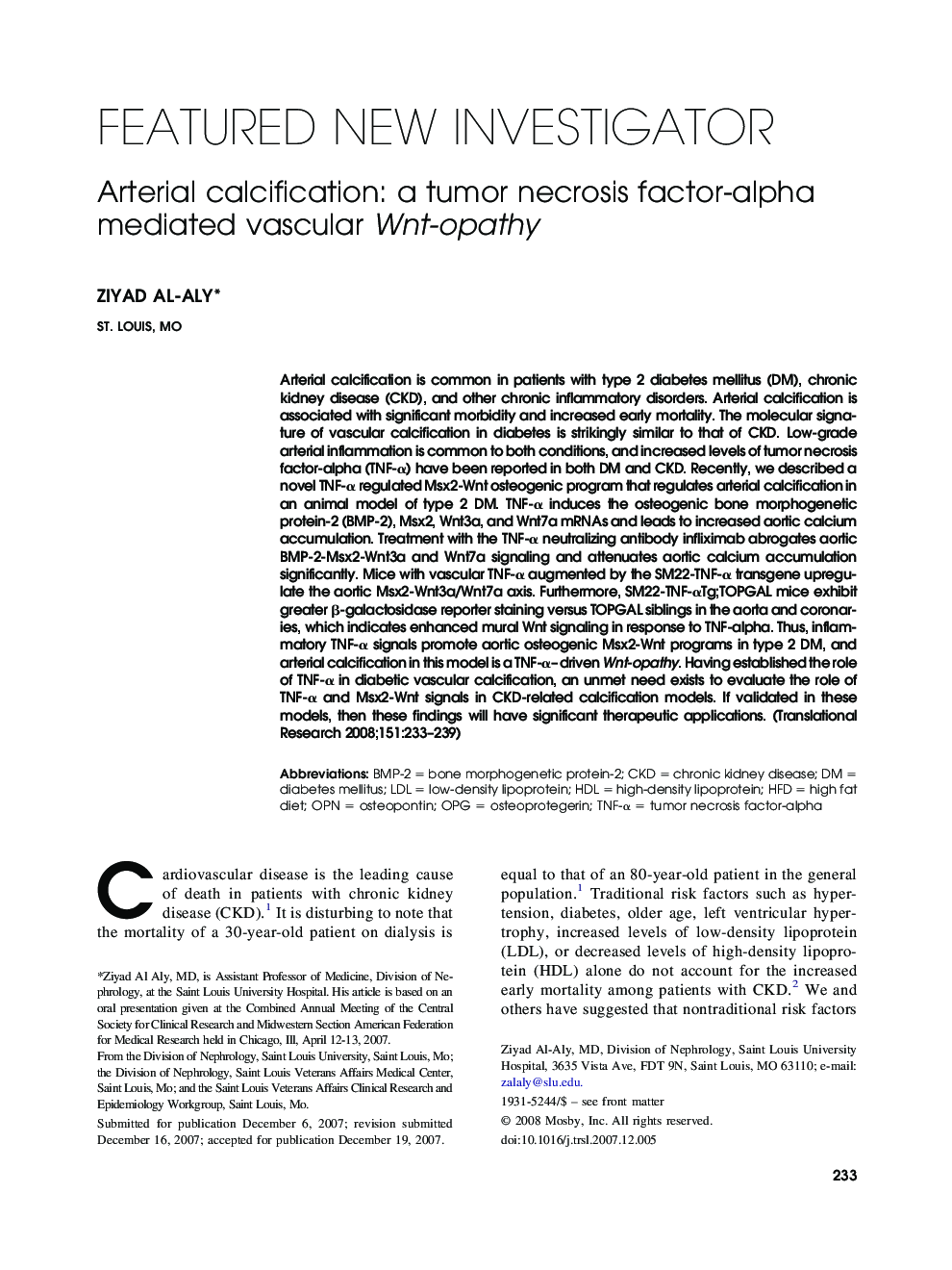 Arterial calcification: a tumor necrosis factor-alpha mediated vascular Wnt-opathy