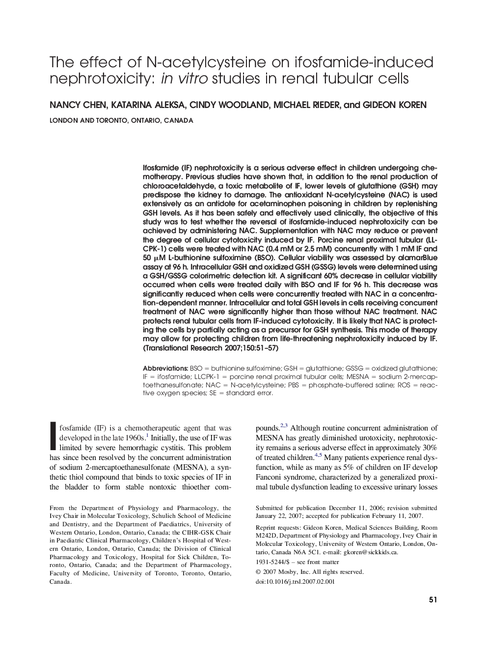 The effect of N-acetylcysteine on ifosfamide-induced nephrotoxicity: in vitro studies in renal tubular cells