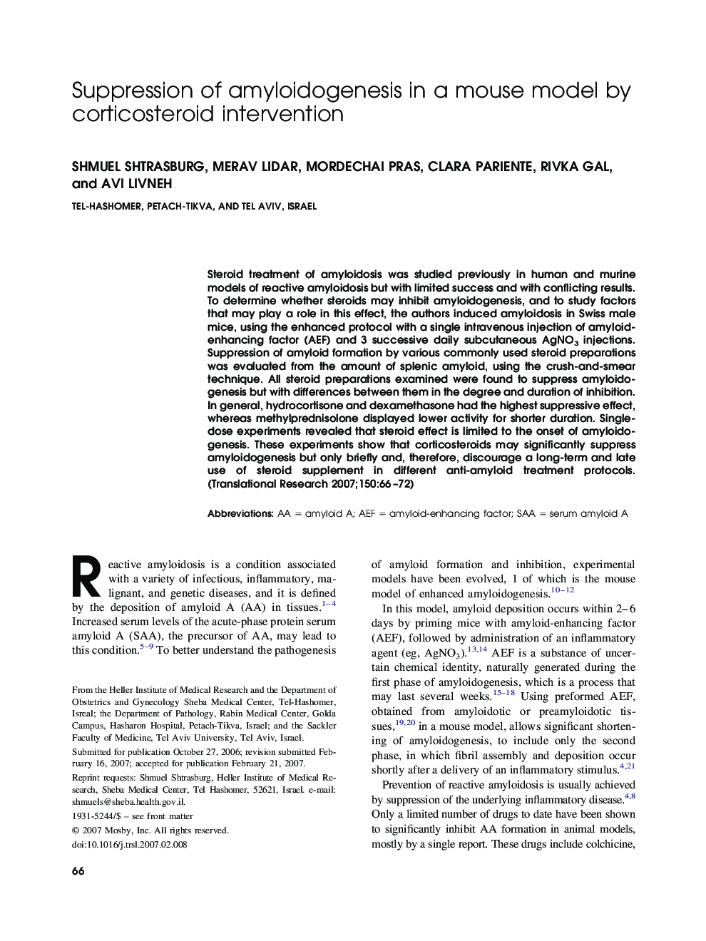 Suppression of amyloidogenesis in a mouse model by corticosteroid intervention