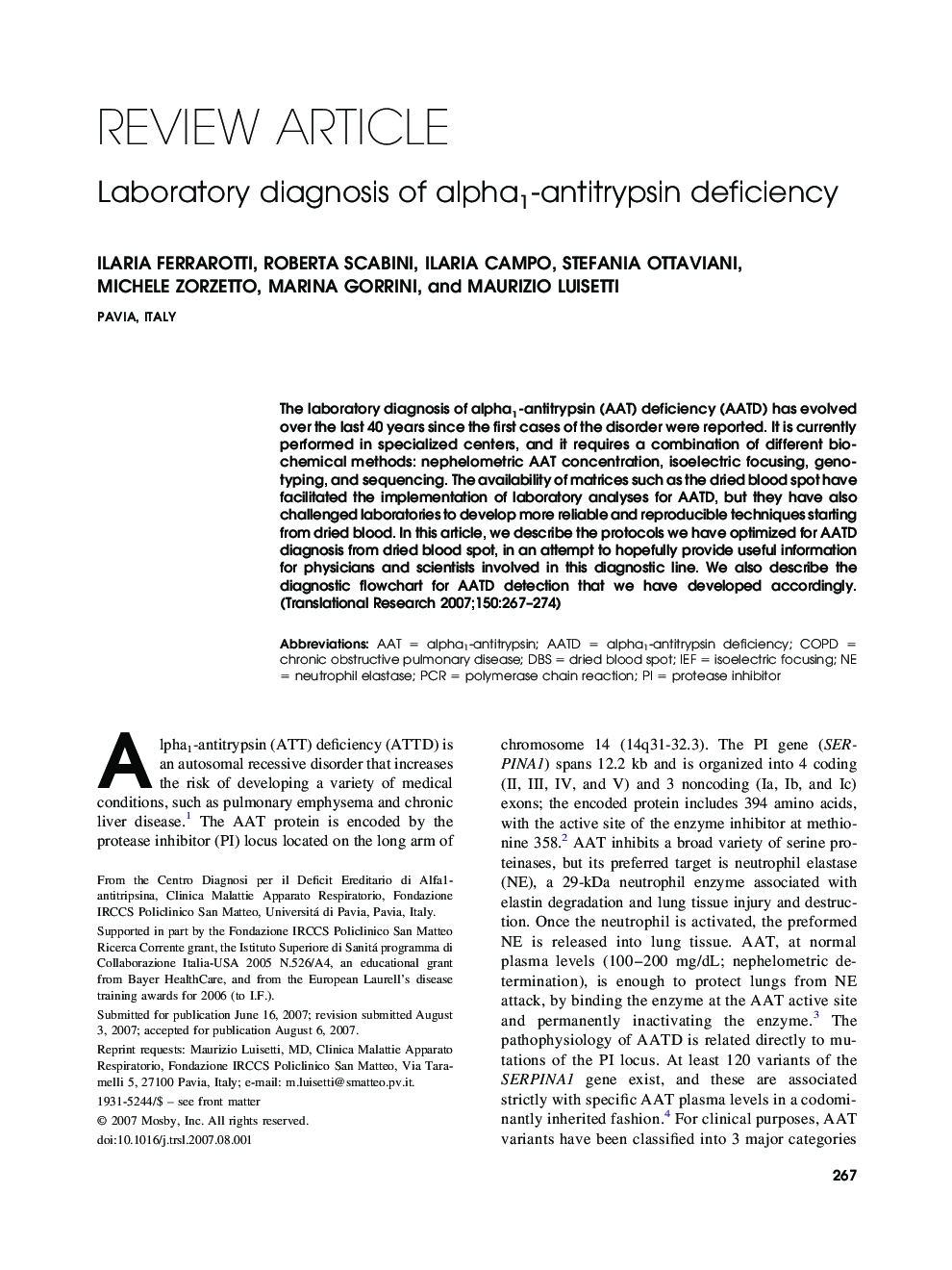 Laboratory diagnosis of alpha1-antitrypsin deficiency 