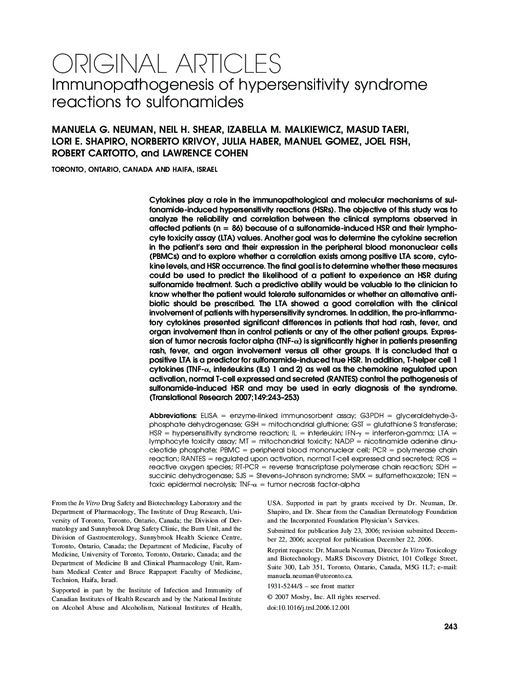 Immunopathogenesis of hypersensitivity syndrome reactions to sulfonamides 
