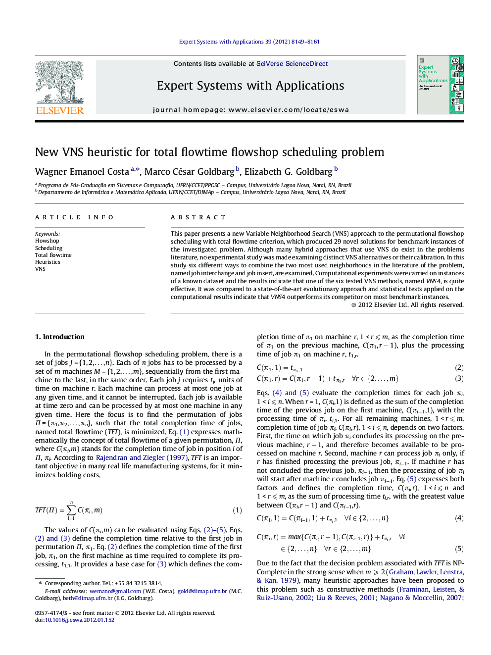 New VNS heuristic for total flowtime flowshop scheduling problem