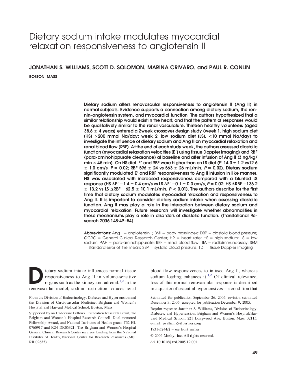 Dietary sodium intake modulates myocardial relaxation responsiveness to angiotensin II 