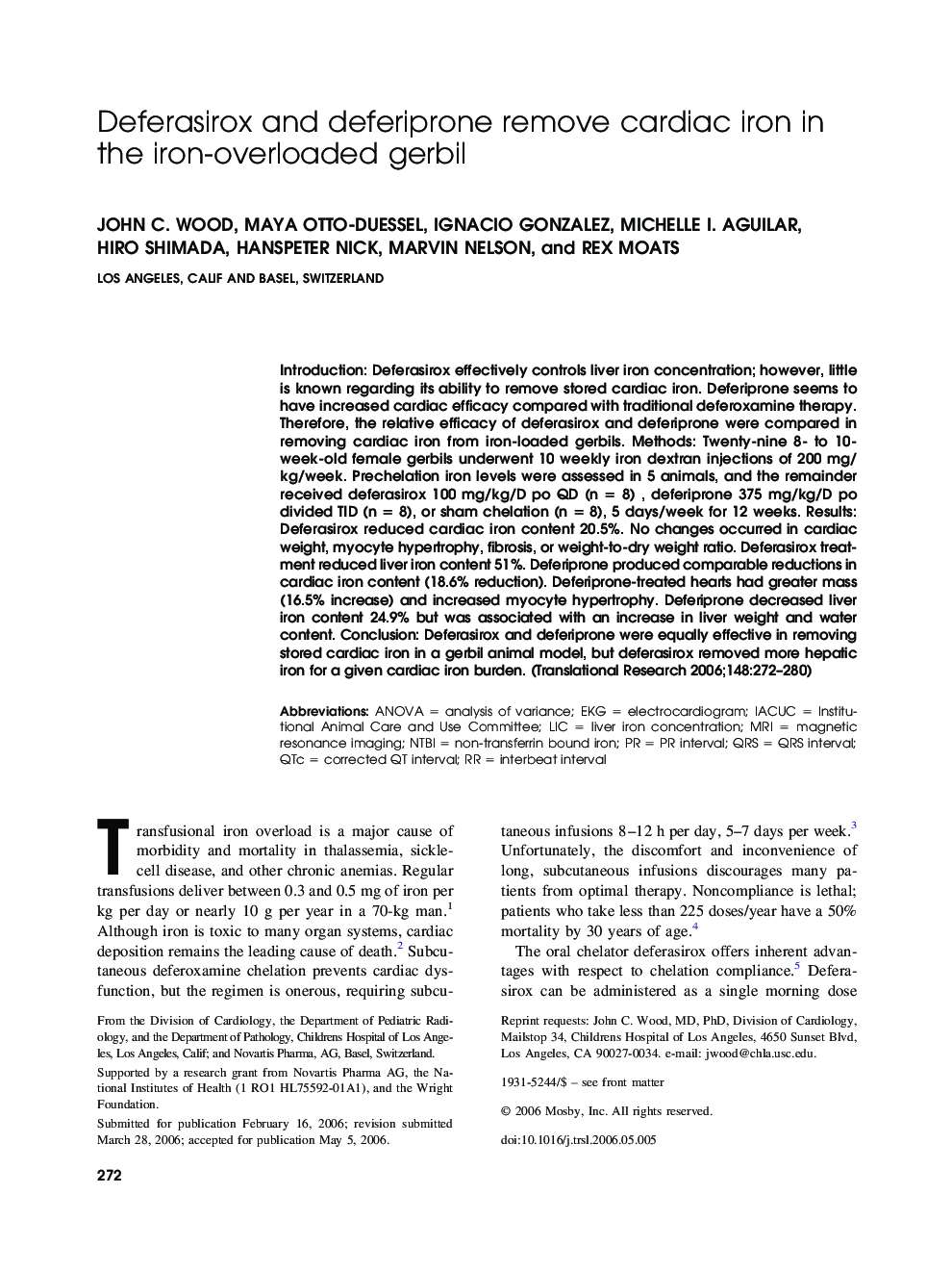 Deferasirox and deferiprone remove cardiac iron in the iron-overloaded gerbil 