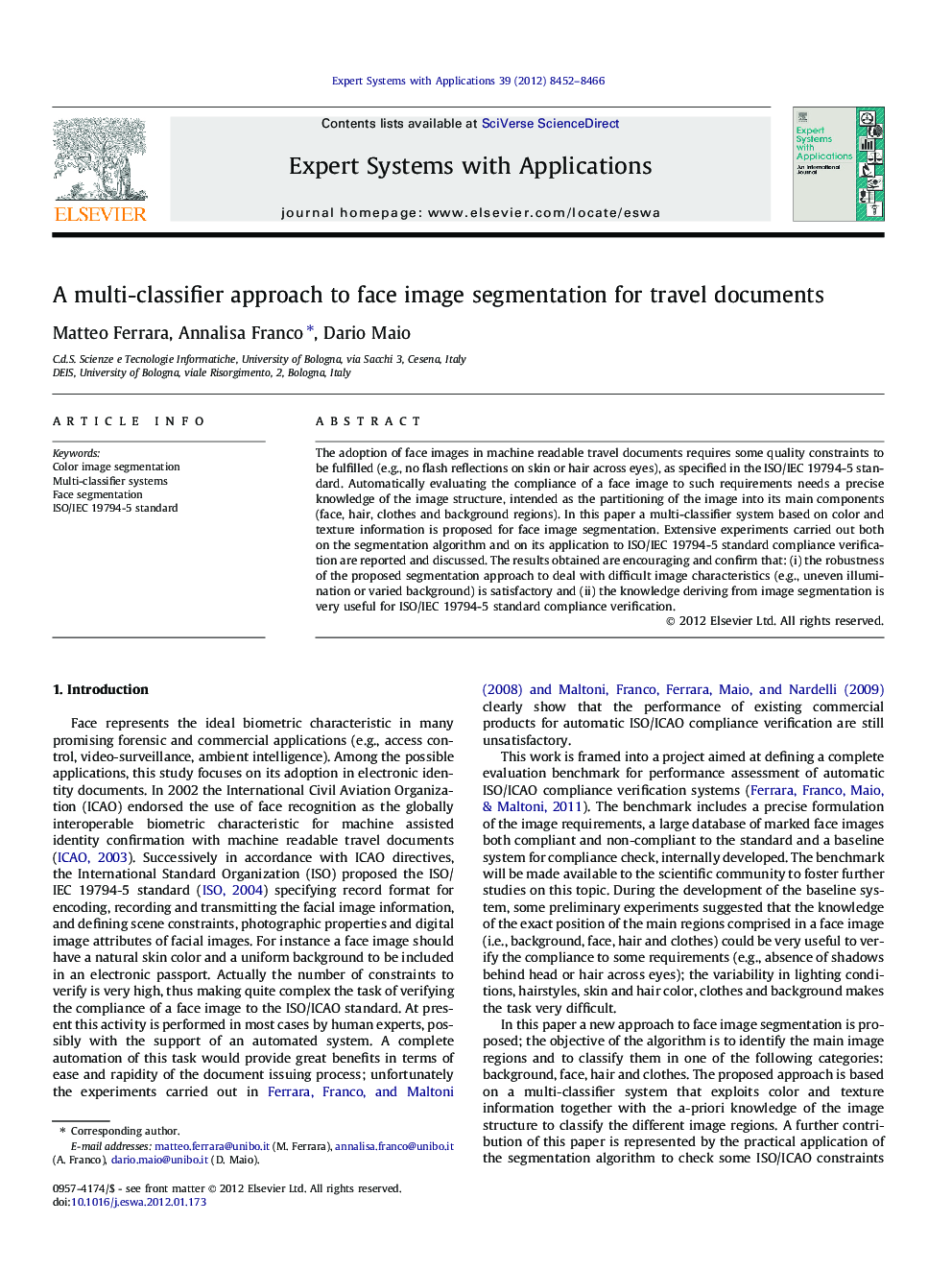 A multi-classifier approach to face image segmentation for travel documents