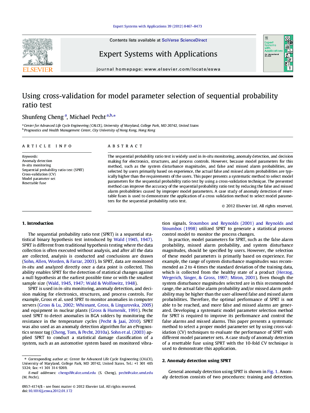 Using cross-validation for model parameter selection of sequential probability ratio test