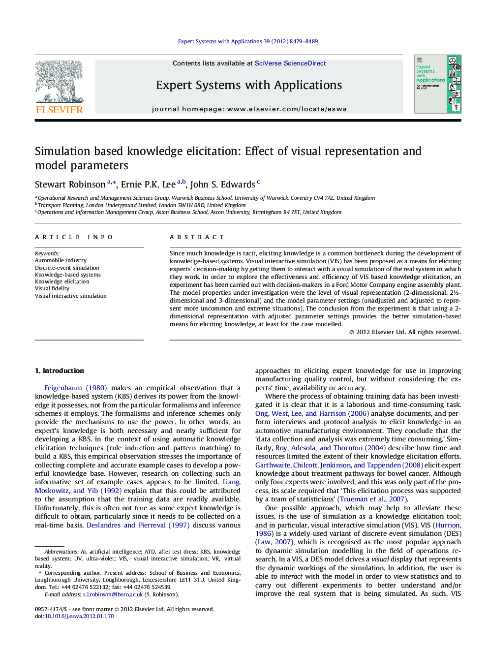 Simulation based knowledge elicitation: Effect of visual representation and model parameters