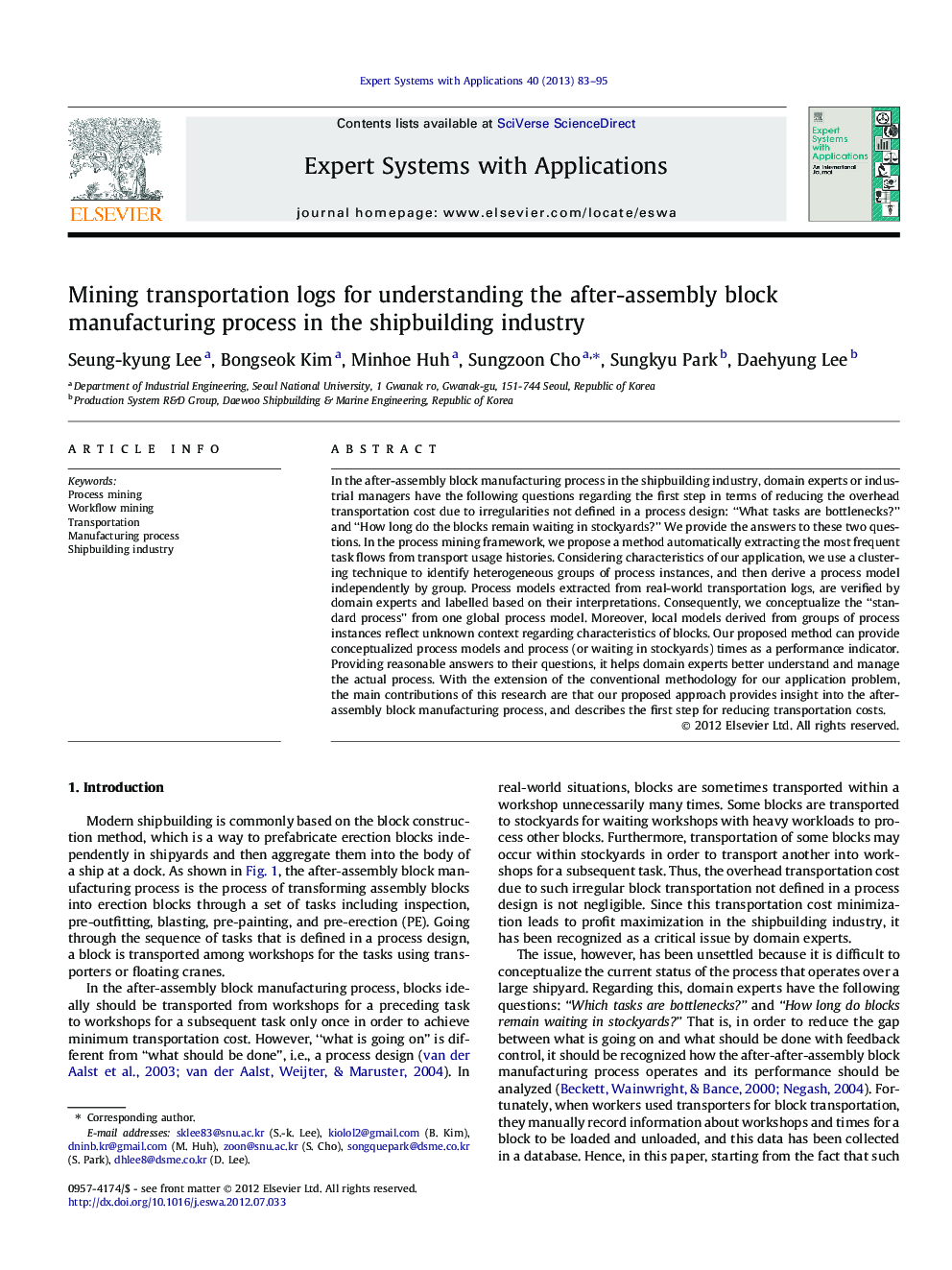 Mining transportation logs for understanding the after-assembly block manufacturing process in the shipbuilding industry